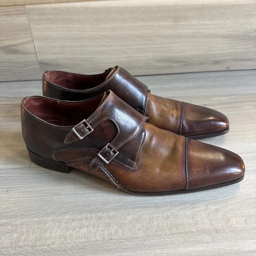 Magnanni Men's Ondara Double-Monk Two-Tone Brown Leather Shoes Size 12 Spain